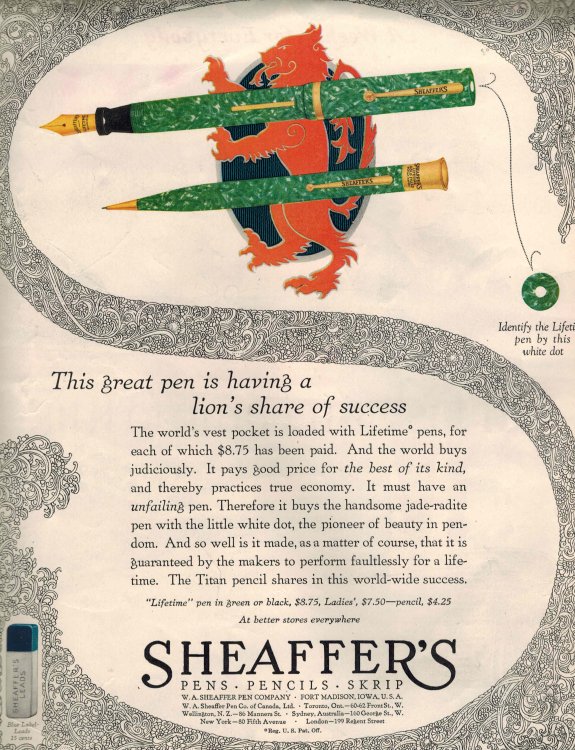 ORIGINAL ADVERTISEMENT Sheaffer Pen Company 1927