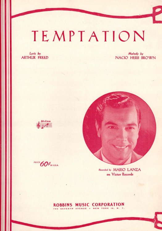 Image for Temptation - Sheet Music - Mario Lanza Cover Temptation - Sheet Music - Mario Lanza Cover