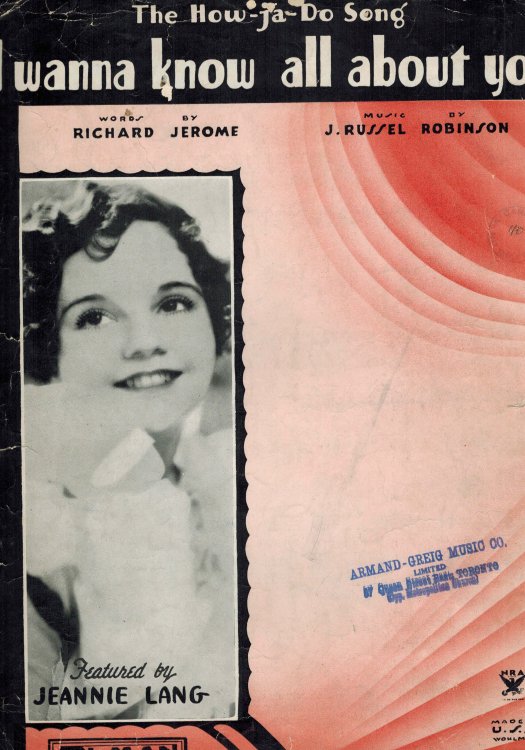 I Wanna ( Want to ) Know All About You ( the How Ja Do Song ) - Sheet Music Jeannie Lang Cover