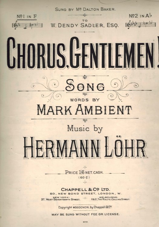 Chorus Gentlemen ! Vintage Sheet Music as Sung By Mr Dalton Baker