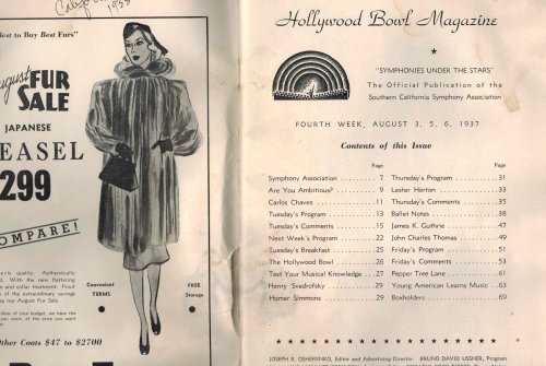 Hollywood Bowl Magazine Fourth Week August 3,5,6 1937