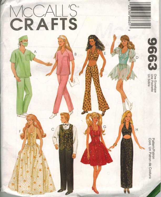 McCall's Crafts Doll Pattern No. 9663 - Glamour and Sports Clothes 11-1/2