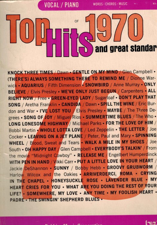Top Hits of 1970 and Great Standards - Vocal Piano - Words Chords Music