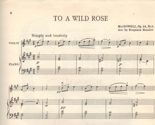 To a Wild Rose Op 51 No 1 - Violin and Piano Sheet Music