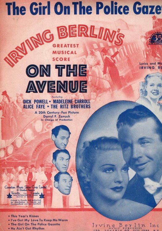 The Girl on the Police Gazette - Sheet Music Dick Powell - Alice Faye - madeleine Carroll - Ritz brothers Cover
