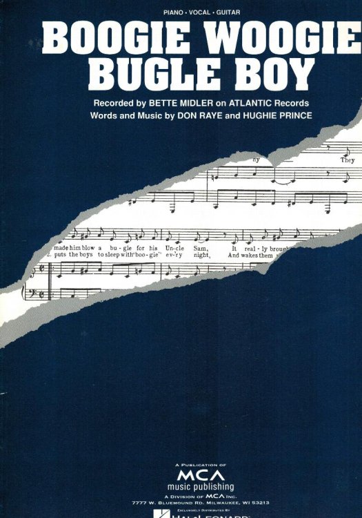 Boogie Woogie Bugle Boy - Sheet Music as Recorded By Bette Midler