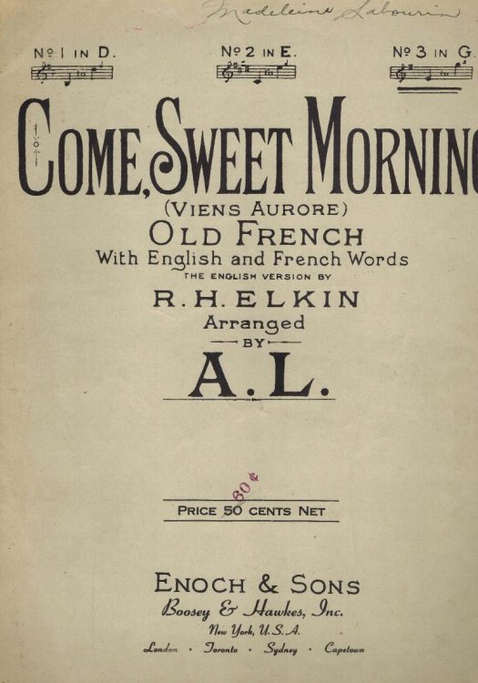 Come Sweet Morning ( Viens Aurore ) - Vintage Sheet Music