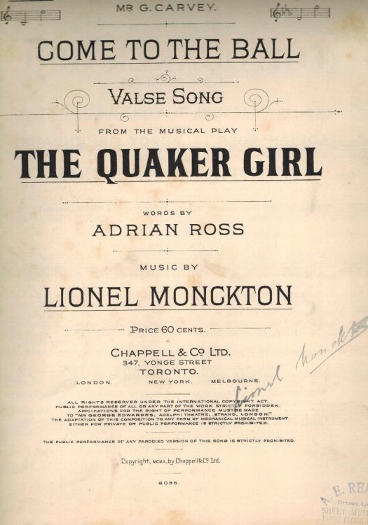 Come to the Ball Valse Song from the Quaker Girl - Vintage Sheet Music