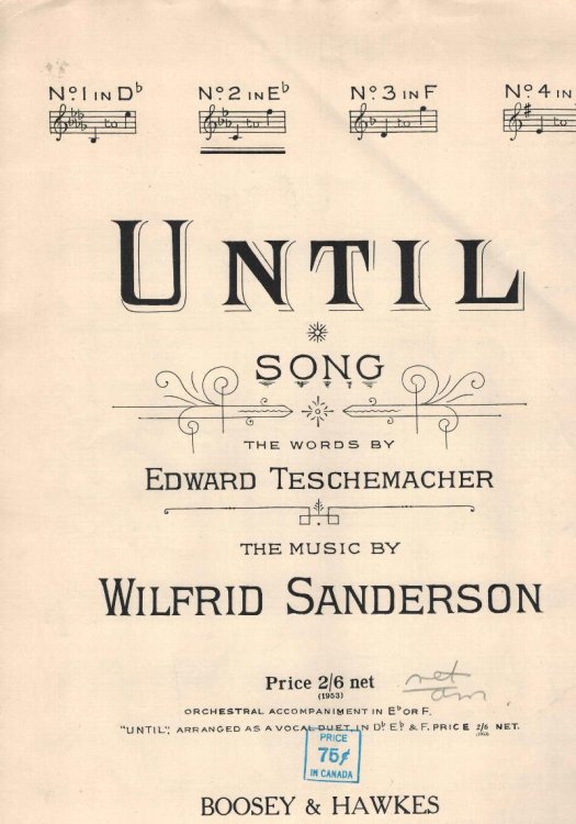 Until Song - Vintage Sheet Music