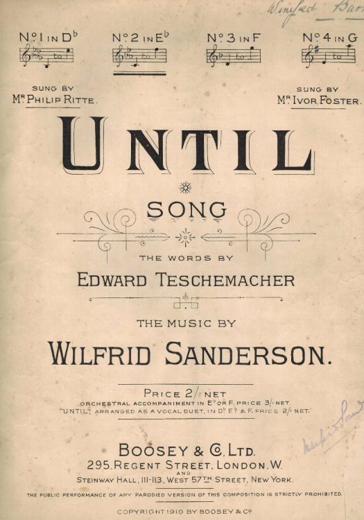 Until Song - Vintage Sheet Music