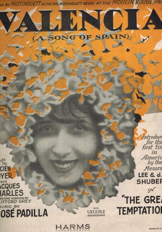 Valencia a Song of Spain - Mistinguette (Jeanne Florentine Bourgeois) Cover - Vintage sheet Music
