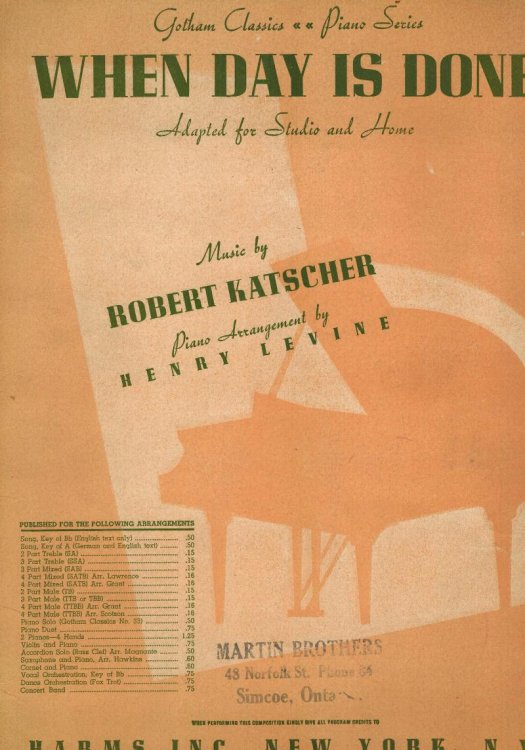 When Day is Done - sheet Music - Gotham Classics no. 2 Piano Adapted for Studio and Home