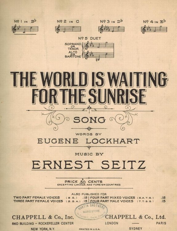 The World is Waiting for the Sunrise Song - Vintage Sheet Music