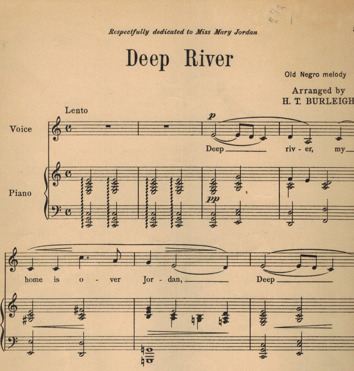 Deep River Vintage Sheet Music - Respectfully dedicated to Miss Mary Jordan - Negro Spirituals arranged for Solo Voice - Low