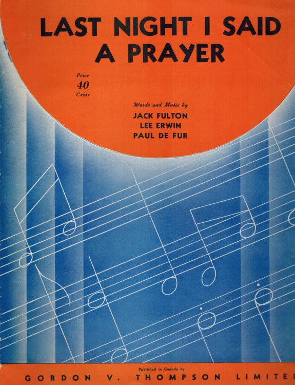Last Night I Said a Prayer - Vintage Sheet Music