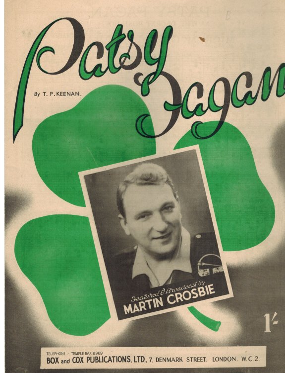 Patsy Fagan - Martin Crosbie Cover - Vintage Sheet Music