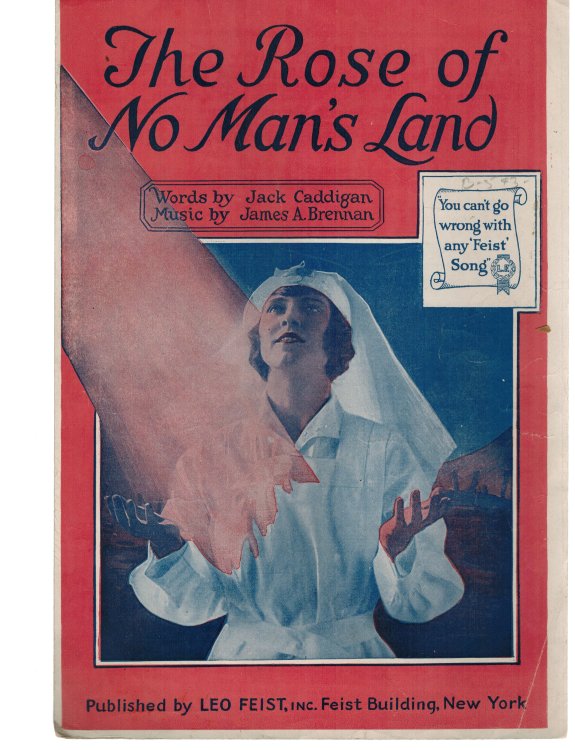 The Rose of No Man's Land - Vintage Sheet Music - World War I Nursing Cover - La Rose Sous les Boulets