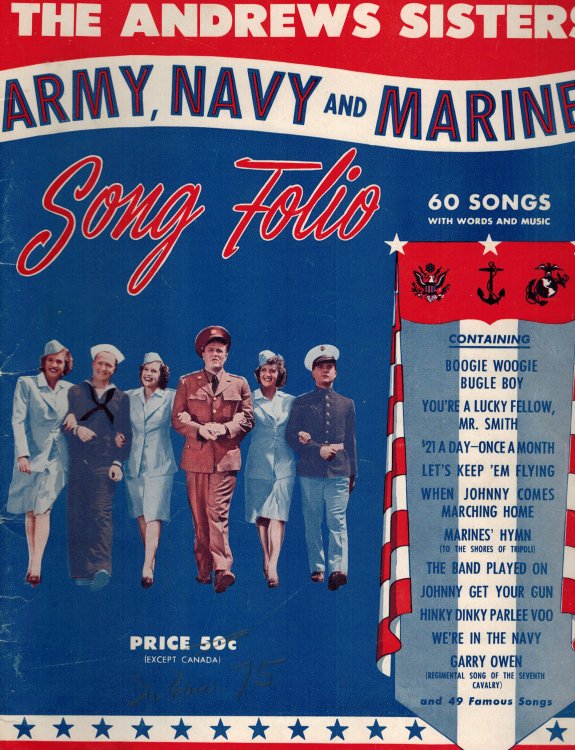 Andrews Sisters' Army, Navy, and Marines Song Folio 60 Songs
