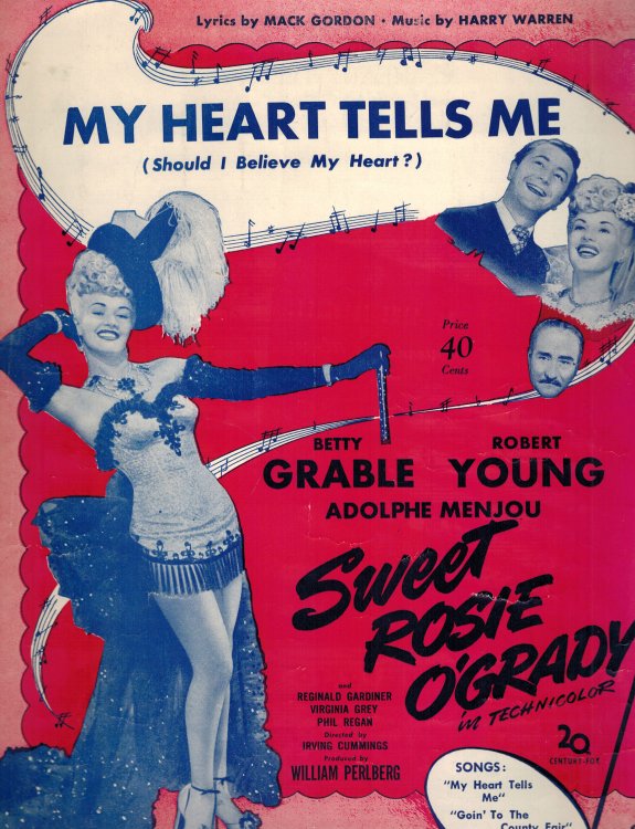 My Heart Tells Me ( Should I Believe My Heart ) - From Sweet Rosie O'Grady - Vintage Sheet Music Betty Grable Cover
