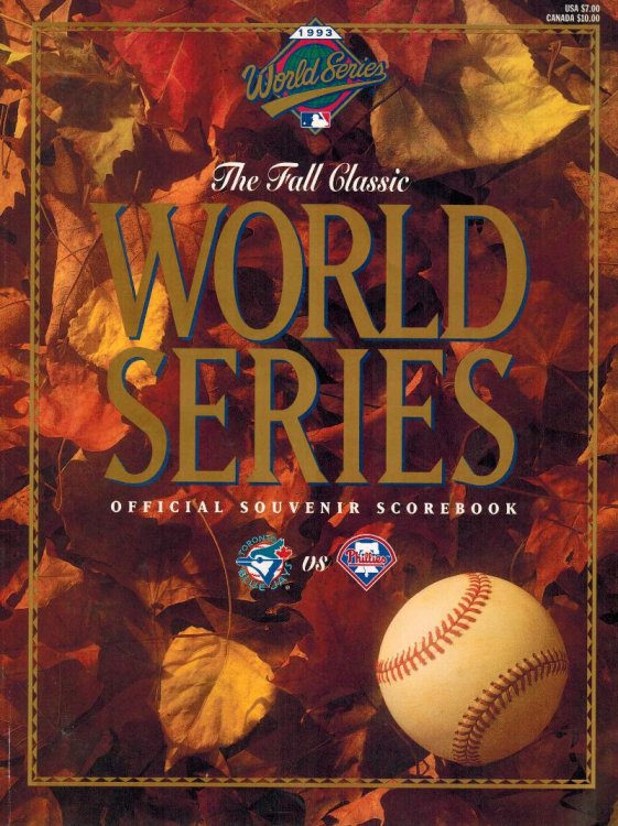 Official Major League Baseball Souvenir Scorebook - the fall Classic October 1993 World Series Blue Jays Vs Phillies