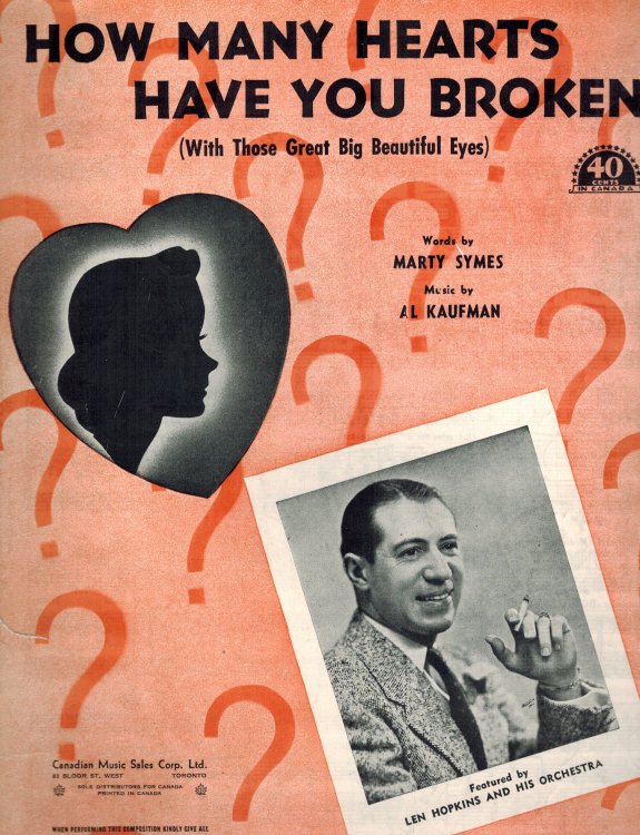 How Many Hearts have You Broken (With Those Great Big Beautiful Eyes) - Len Hopkins Cover - Vintage Sheet Music