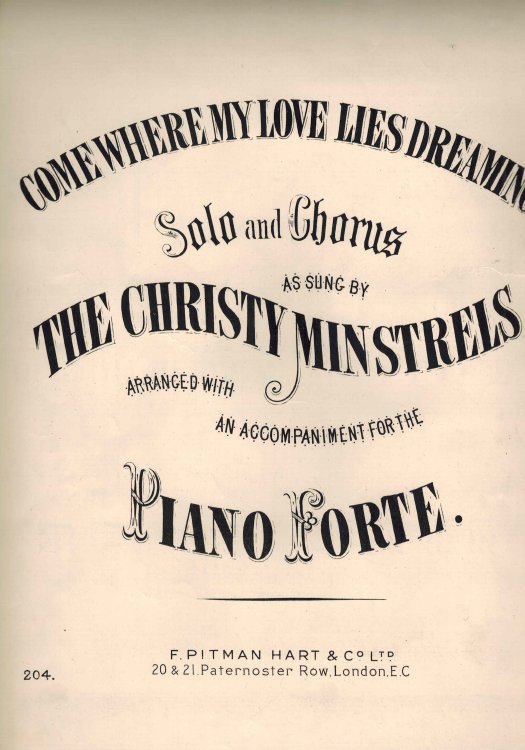 Come Where My Love Lies dreaming - Vintage Sheet Music - as Sung By The Christy Minstrels