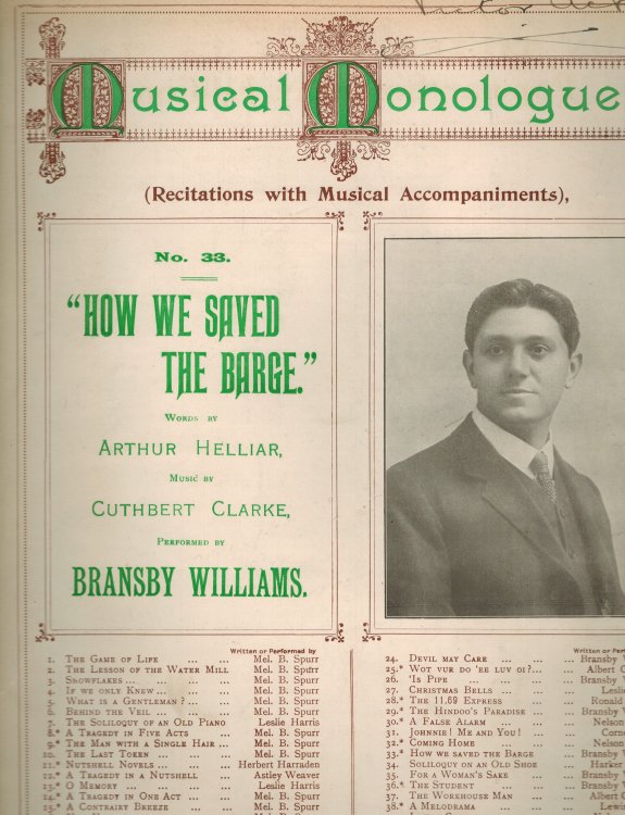 How We saved the Barge - Musicqal Monologues No. 33 - Bransby Williams Cover - Vintage Piano Sheet Music