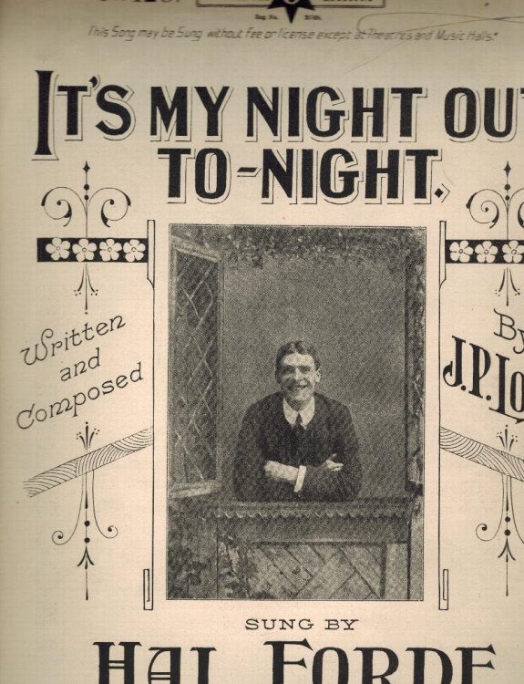 It's My Night Out To-Night ( Tonight ) as Sung By Hal Forde - Vintage Piano Sheet Music