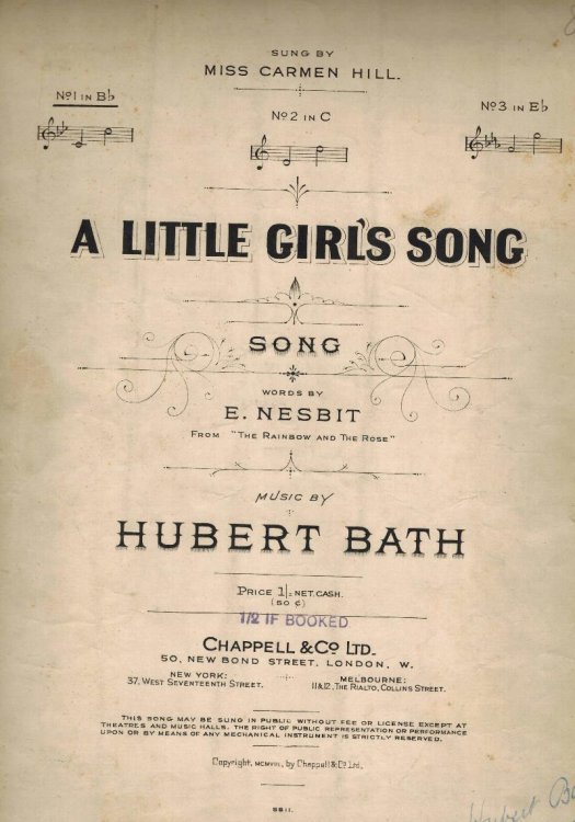 A Little Girl's Song - Vintage Sheet Music