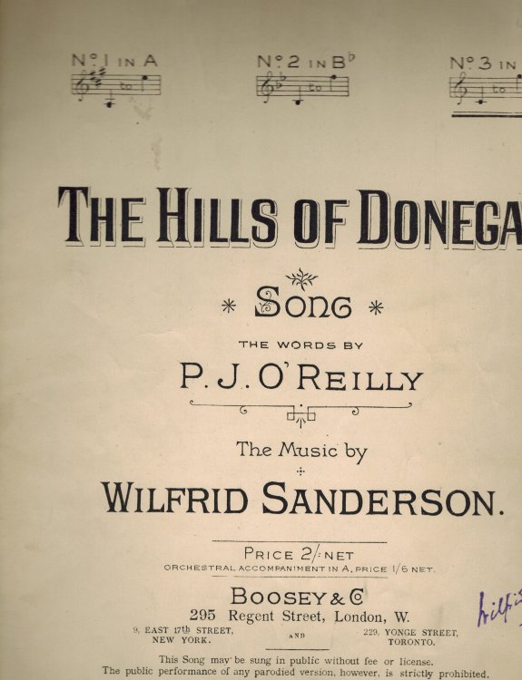 The Hills of Donegal - Vintage Sheet Music