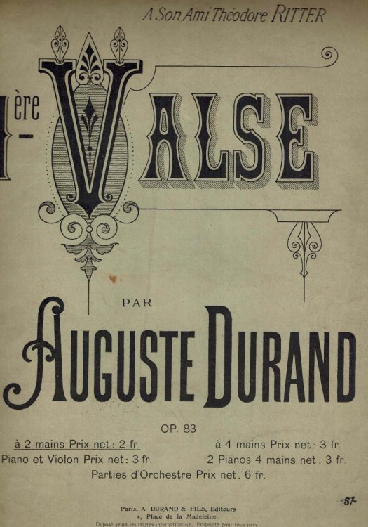 1ere ( Premiere ) Valse Op 83 - Vintage Sheet Music