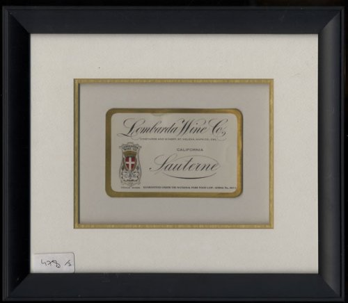 LOMBARDA WINE CO. CALIFORNIA SAUTERNE. LABEL FRAMED
