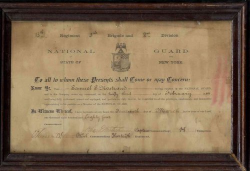 1884 FRAMED HISTORIC DOCUMENT NATIONAL GUARD MEMBERSHIP CERTIFICATE SAMUEL S. NOSTRAND HAND LETTERED [G] [Lbc]