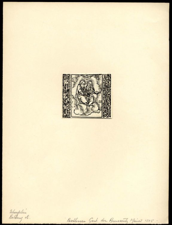 DER BESCHLOSSEN GART DES ROSENKRANTZ MARIE EARLY PRINTING 1505 MOUNTED PLATE LBC