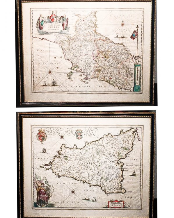 Large 1635 Handcoloured Engraved Map Of Sicily -- With Stato Della Chiesa Con La Toscana [Vlbc]