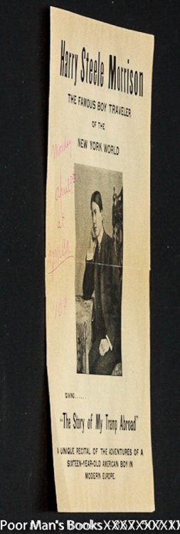 HARRY STEELE MORRISON: THE FAMOUS BOY TRAVELER OF THE NEW WORLD. HANDBILL ADVERTISEMENT.