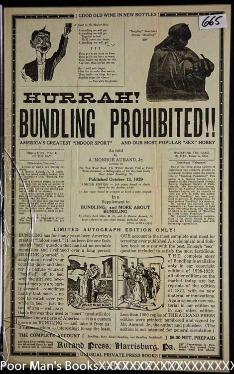 BUNDLING BOOKS ADVERTISING BROADSIDE 1929 AMERICA'S GREATEST INDOOR SPORT AND OUR MOST POPULAR SEX HOBBY