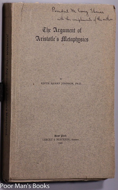 THE ARGUMENT OF ARISTOTLES METAPHYSICS. [SIGNED]
