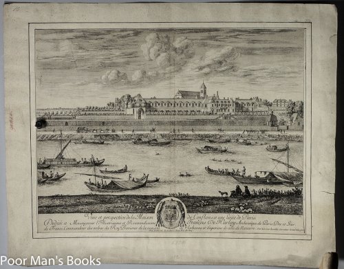 ORIGINAL ENGRAVING BY ISRAEL SILVESTRE 1690 MAISON DE CONFLANS PARIS SEINE ARCHBISHOP FRANCOIS DE HARLAY
