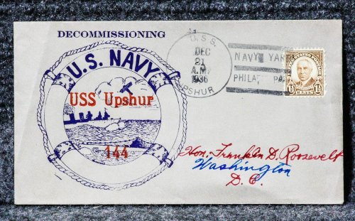 USS UPSHUR NAVAL CACHET ADDRESSED TO FRANKLIN D. ROOSEVELT FROM HIS STAMP COLLECTION