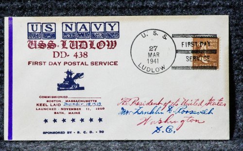 USS LUDLOW NAVAL CACHET ADDRESSED TO FRANKLIN D. ROOSEVELT FROM HIS STAMP COLLECTION