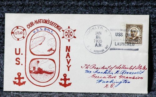 USS DALE NAVAL CACHET ADDRESSED TO FRANKLIN D ROOSEVELT FROM HIS STAMP COLLECTION