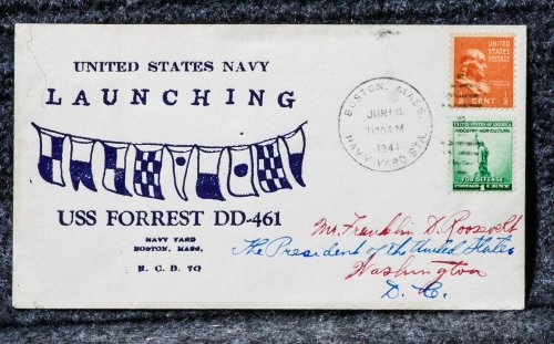USS FORREST NAVAL CACHET ADDRESSED TO FRANKLIN D ROOSEVELT FROM HIS STAMP COLLECTION