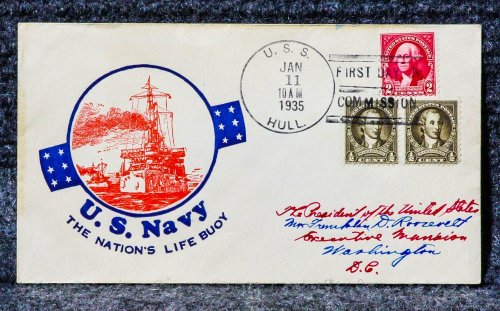 USS HULL NAVAL CACHET ADDRESSED TO FRANKLIN D ROOSEVELT FROM HIS STAMP COLLECTION