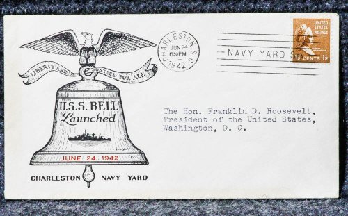 USS BELL NAVAL CACHET ADDRESSED TO FRANKLIN D ROOSEVELT FROM HIS STAMP COLLECTION