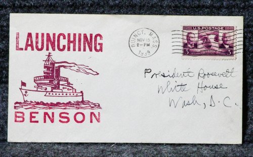 USS BENSON NAVAL CACHET ADDRESSED TO FRANKLIN D ROOSEVELT FROM HIS STAMP COLLECTION