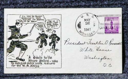USS MONSSEN NAVAL CACHET ADDRESSED TO FRANKLIN D ROOSEVELT FROM HIS STAMP COLLECTION