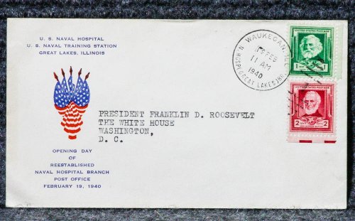 NAVAL HOSPITAL REESTABLISHED CACHET ADDRESSED TO FRANKLIN D ROOSEVELT FROM HIS STAMP COLLECTION