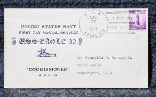 USS EAGLE 32 CACHET ADDRESSED TO FRANKLIN D ROOSEVELT FROM HIS STAMP COLLECTION