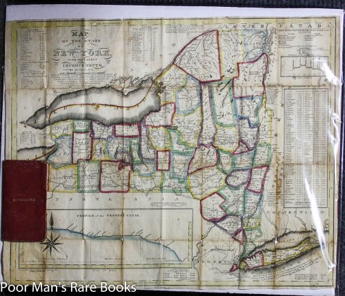 ANTIQUE COLOR FOLDING MAP OF NEW YORK STATE C1831 20.5